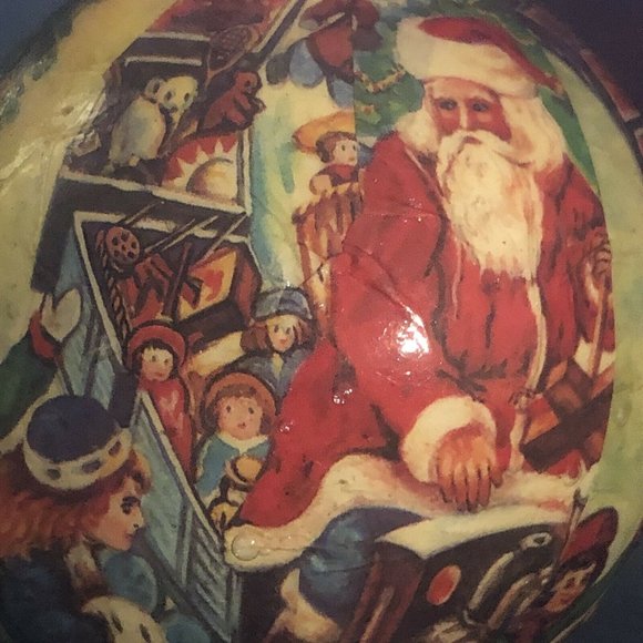 2 Vintage Ball Ornaments LK Powell Animal 1982 Animal Satin Ball Santa On Train - Picture 12 of 12